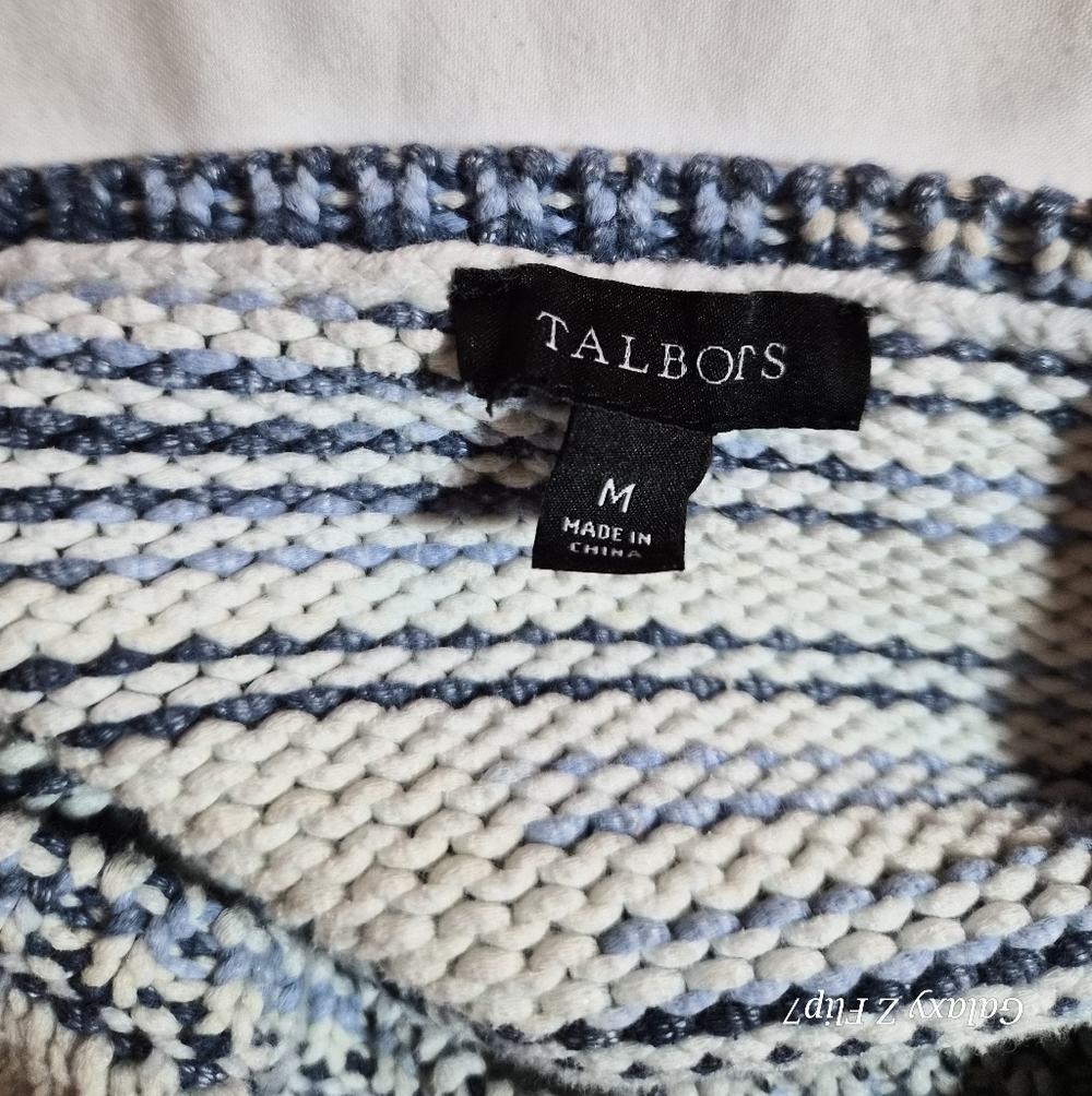 Talbots Striped Knit Sweater | Blue & White | Size Medium | Cotton Blend - Picture 2 of 8